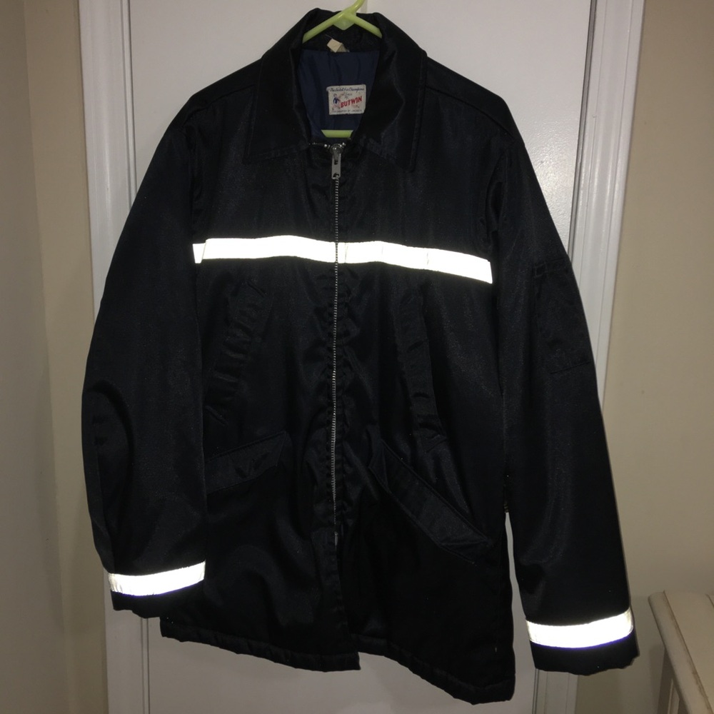 Vintage Butwin Law Enforcement Jacket Reflective Size L Blue Winter Quilted Coat